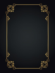 Decorative gold frame. Retro ornamental frame, vintage rectangle ornament, and ornate border. Decorative wedding frame, antique museum image border. Isolated vector icon
