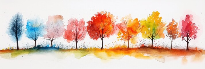 watercolor landscape with trees