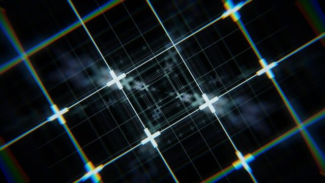 Abstract digital grid background and glowing lens distortion, glitch effect animation