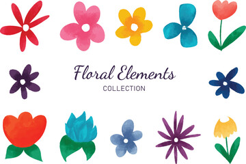 Watercolor Floral Flowers Vector Element Collection