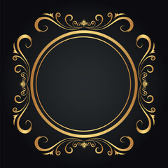 Decorative gold frame. Retro ornamental frame, vintage rounded ornament, and ornate border. Decorative wedding frame, antique museum image border. Isolated vector icon