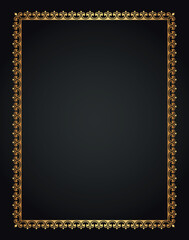 Decorative gold frame. Retro ornamental frame, vintage rectangle ornament, and ornate border. Decorative wedding frame, antique museum image border. Isolated vector icon