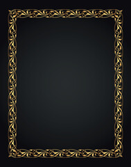 Decorative gold frame. Retro ornamental frame, vintage rectangle ornament, and ornate border. Decorative wedding frame, antique museum image border. Isolated vector icon