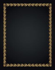 Decorative gold frame. Retro ornamental frame, vintage rectangle ornament, and ornate border. Decorative wedding frame, antique museum image border. Isolated vector icon