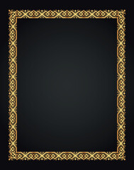 Decorative gold frame. Retro ornamental frame, vintage rectangle ornament, and ornate border. Decorative wedding frame, antique museum image border. Isolated vector icon