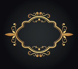 Decorative gold frame. Retro ornamental frame, vintage rectangle ornament, and ornate border. Decorative wedding frame, antique museum image border. Isolated vector icon