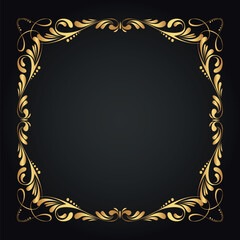 Decorative gold frame. Retro ornamental frame, vintage rectangle ornament, and ornate border. Decorative wedding frame, antique museum image border. Isolated vector icon