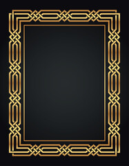 Decorative gold frame. Retro ornamental frame, vintage rectangle ornament, and ornate border. Decorative wedding frame, antique museum image border. Isolated vector icon