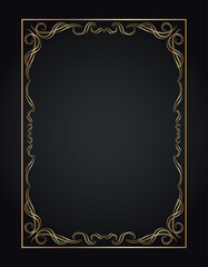 Decorative gold frame. Retro ornamental frame, vintage rectangle ornament, and ornate border. Decorative wedding frame, antique museum image border. Isolated vector icon