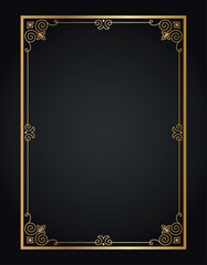 Decorative gold frame. Retro ornamental frame, vintage rectangle ornament, and ornate border. Decorative wedding frame, antique museum image border. Isolated vector icon