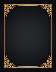 Decorative gold frame. Retro ornamental frame, vintage rectangle ornament, and ornate border. Decorative wedding frame, antique museum image border. Isolated vector icon