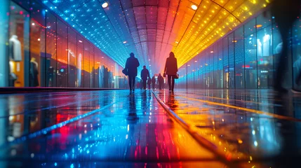 Papier Peint photo Magasin de musique Shopping mall - retail store - low angle shot - neon lights - bakeh effect 