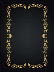 Decorative gold frame. Retro ornamental frame, vintage rectangle ornament, and ornate border. Decorative wedding frame, antique museum image border. Isolated vector icon
