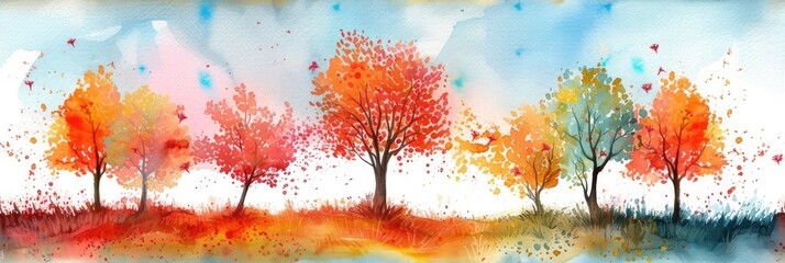 watercolor landscape with trees