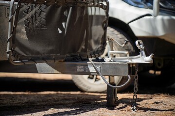 camper trailer tent set up camping in a park in the forest on a hoilday in australia