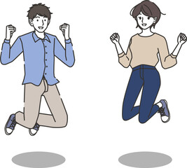 ジャンプする男性と女性