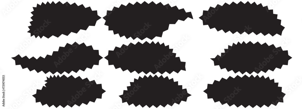 Poster zig zag edge rectangle shape collection. jagged rectangular elements set. black graphic design eleme
