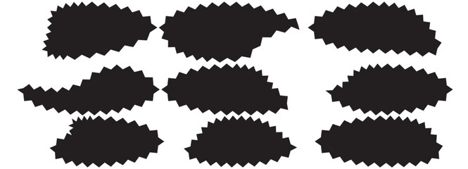 Zig zag edge rectangle shape collection. Jagged rectangular elements set. Black graphic design elements for decoration, banner, poster, template, sticker, badge. Vector