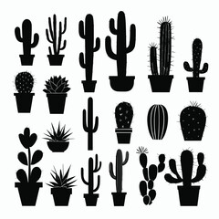 Fototapeta premium Cactus silhouette set collection of cacti silhouettes vector illustration