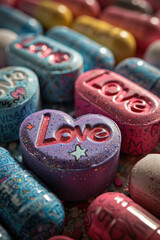 Heart-Shaped Candy or pills Spelling Love - 731475207