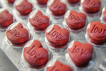 Close Up of Heart Pills - Love Pills Concept for Valentines Day - 731475243