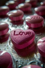 Close Up of Heart Pills - Love Pills Concept for Valentines Day - 731475252