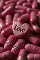 Heart-Shaped Candy or pills Spelling Love - 731475266