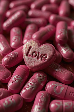 Heart-Shaped Candy or pills Spelling Love