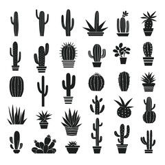 Cactus silhouette collection set of cacti silhouettes vector illustration