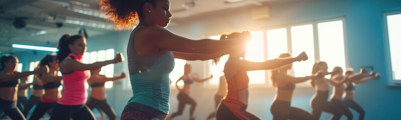 Obraz premium Fitness class in gym . Banner