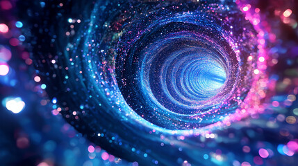Abstract tunnel or wormhole galaxy science fantasy concept design, glitter and blurred vision,