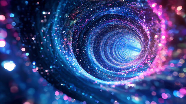 Abstract tunnel or wormhole galaxy science fantasy concept design, glitter and blurred vision,
