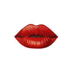 Red glossy lips isolated on white background.