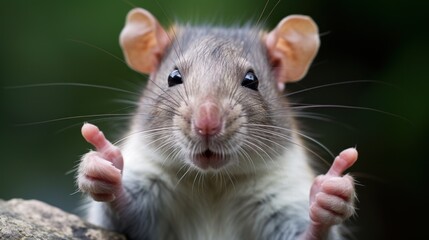 Portrait of friendly rat making thumbs up.