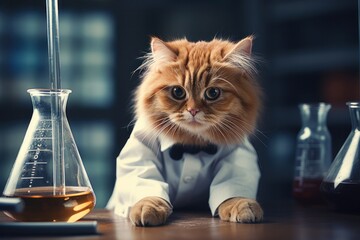 Funny cat scientist in a laboratory.