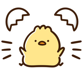 卵の殻から誕生したかわいいひよこのキャラクターのデフォルメイラスト © choconasu
