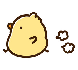 左側に向かって走るかわいいひよこのキャラクターのデフォルメイラスト © choconasu