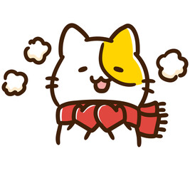 マフラーと手袋をつけたかわいいねこのキャラクターの上半身デフォルメイラスト