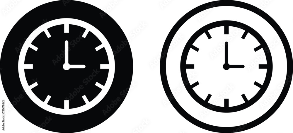 Poster clock icon set set in two styles isolated on white background . clock circle icon vector