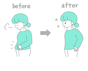 中年女性のダイエットビフォーアフターのイラスト　文字あり