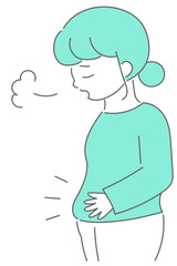 自分の太った下腹を見てため息をついている女性のイラスト