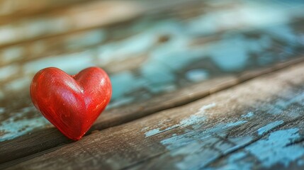 Fototapeta premium Love Ignites! Red Heart on Rustic Wooden Table Sets the Scene for Passionate Valentine's Day Romance. Capture Love's Essence in Every Moment!