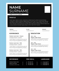 Professional black and white resume cv template
