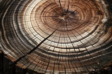 This close-up image captures the rings on a tree trunk, revealing the age and growth patterns of the tree, The rigid and hard texture of a wood log, AI Generated