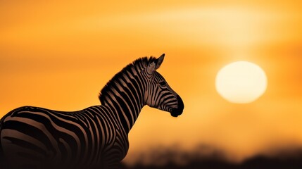Fototapeta na wymiar Silhouette of zebra on sunset sky.