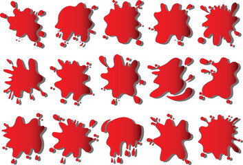 Vector set of red blood blobs. Blood splatter isolated on white background
