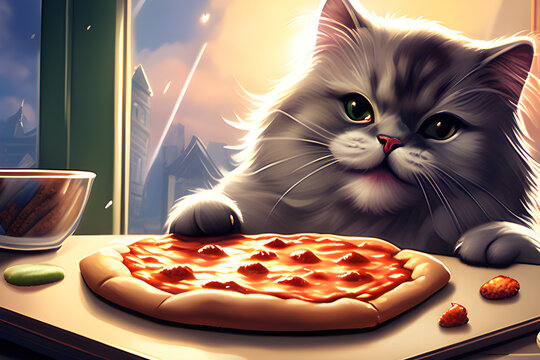  a cat eating pizza. Generative AI