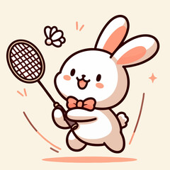 sport animal cute tiger playing badminton with net racket vector illustration
