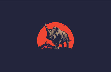 Rhino on mountain vector illustration design