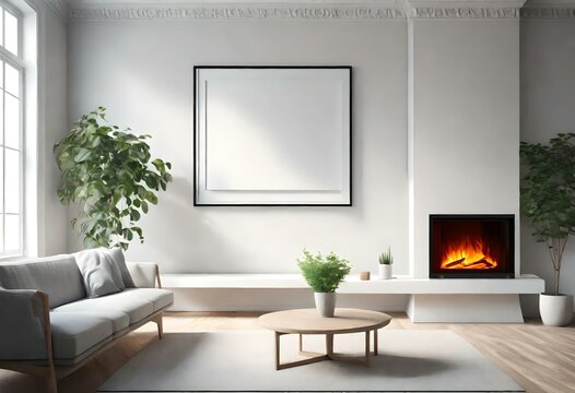 modern living room with Picture frame on wall